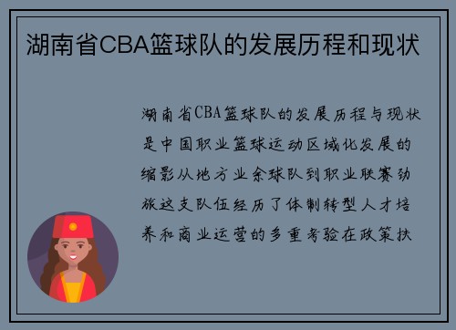 湖南省CBA篮球队的发展历程和现状